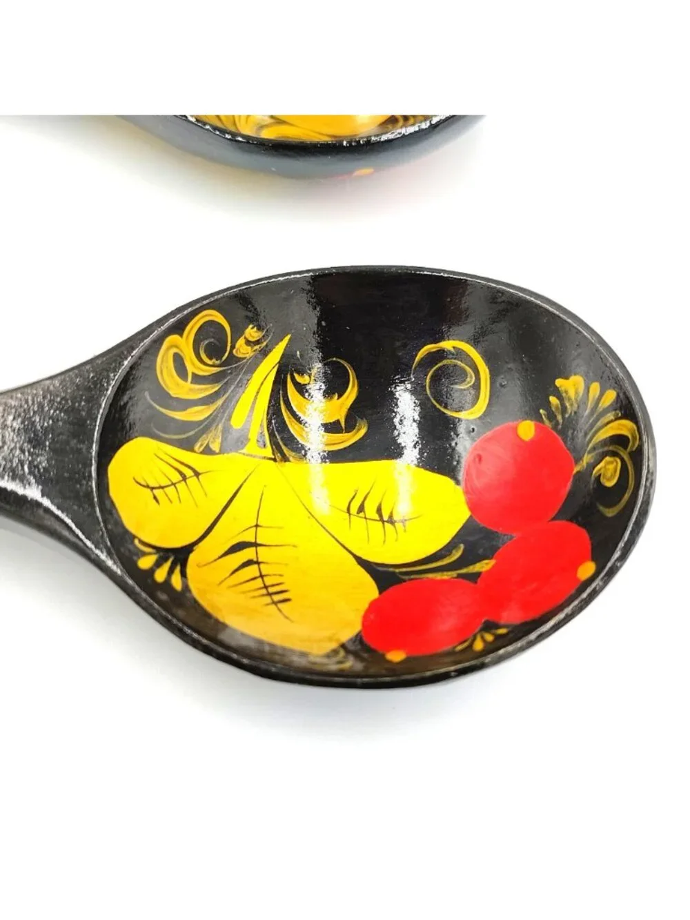Hand Painted Wooden Serving Spoon Set Khokhloma Style Red Berries Folk Art Pair